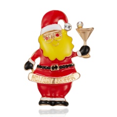 Cartoon Santa Claus Enamel Piercing Brooch Pin Collar Decor Badge Corsage Jewelry Women Xmas Gift Santa Claus&Wine glass