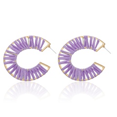 Fashion Winding Hand-woven Raffia Geometric Stud Earrings Purple