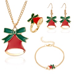 Christmas Jewelry Necklace Earrings Ring Bracelet Set Christmas bell