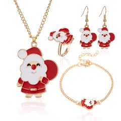 Christmas Jewelry Necklace Earrings Ring Bracelet Set Santa Claus