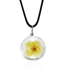 Natural Dried Flower Glass Dandelion Gypsophila Pendant Necklace Handmade Gift Yellow Peach Blossom
