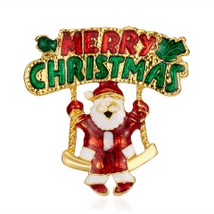 Cartoon Santa Claus Enamel Piercing Brooch Pin Collar Decor Badge Corsage Jewelry Women Xmas Gift Santa Claus Swinging
