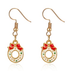Christmas Tree Snowman Deer Bell Ear Stud Hook Earrings Xmas Party Jewelry Gift Flower