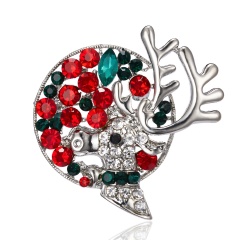 Rinhoo 1PC Colorful Christmas Elk Wreath Rhinestone Alloy Painting Oil Brooch For Women's Fashion Jewelry Gift Elk 1