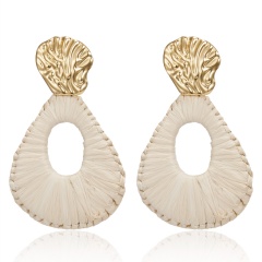 Bohemian Lafite Drop Earrings for Women Geometric Statement Earring Raffia Straw Handmade Earrings Fashion Jewelry Female Brincos Beige