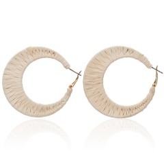 Fashion Charm Female Earrings Unique Wrap hand-woven Raffia Geometric C-shaped Earrings Colorful Jewelry Hangle Earrings 2019 Beige