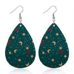 New Fashion Retro Ethnic Christmas Leather Earring Creative Sparkly Oval Teardrop Pendant Fashion Earring for Women Jewelry Gift Stars moon