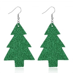 New Fashion Retro Ethnic Christmas Leather Earring Creative Sparkly Oval Teardrop Pendant Fashion Earring for Women Jewelry Gift Green christmas tree