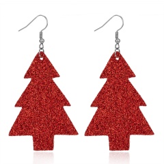 New Bohemian Red Green Glitter Pine Christmas Tree Earrings Female Geometry Faux Leather Earring Jewelry Accessories Red 1