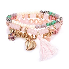 3PCS/Set Gemstone Beads Elastic Bracelet Pink