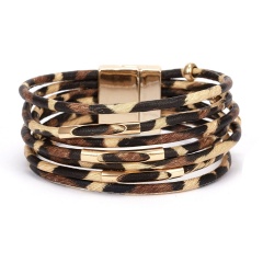 Leopard Multi-layer Leather Ladies Magnetic Bracelet Wholesale Brown