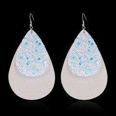 New Teardrop Faux Leather Dangle Earrings for Women Girl Fashion Glitter Waterdrop Leather Earrings Flash PU Drop Earring White