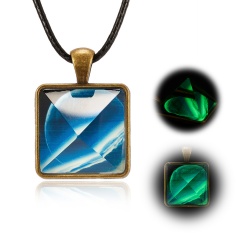 Solar System Necklace Pendant Planet Glow In Dark Galaxy Double Sided Glass Dome Pyramid-Planet