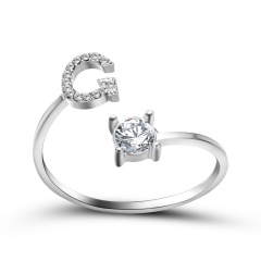 A-Z 26 Letters Initial Tiny Rings Adjustable Opening Ring Name Alphabet Party Jewelry Rhinestone English Letters Finger Rings G