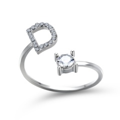 A-Z 26 Letters Initial Tiny Rings Adjustable Opening Ring Name Alphabet Party Jewelry Rhinestone English Letters Finger Rings D