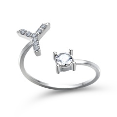 A-Z 26 Letters Initial Tiny Rings Adjustable Opening Ring Name Alphabet Party Jewelry Rhinestone English Letters Finger Rings Y