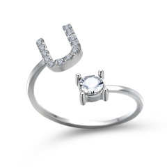 A-Z 26 Letters Initial Tiny Rings Adjustable Opening Ring Name Alphabet Party Jewelry Rhinestone English Letters Finger Rings U