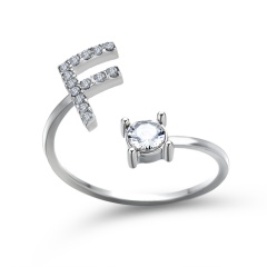 A-Z 26 Letters Initial Tiny Rings Adjustable Opening Ring Name Alphabet Party Jewelry Rhinestone English Letters Finger Rings F