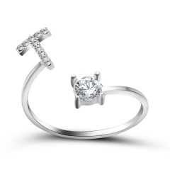 A-Z 26 Letters Initial Tiny Rings Adjustable Opening Ring Name Alphabet Party Jewelry Rhinestone English Letters Finger Rings T