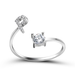 A-Z 26 Letters Initial Tiny Rings Adjustable Opening Ring Name Alphabet Party Jewelry Rhinestone English Letters Finger Rings P