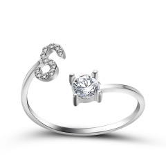 A-Z 26 Letters Initial Tiny Rings Adjustable Opening Ring Name Alphabet Party Jewelry Rhinestone English Letters Finger Rings S