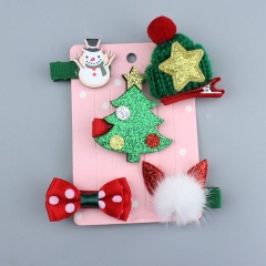 5pcs/set Christmas tree hat snowman bow hairpin set kids Christmas gifts snowman