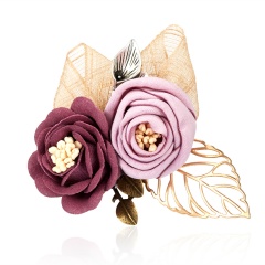 Triple Colorful Fabric Rose Flower Bow Rhinestone Crystal  Pin Pearl Brooch Accessories For Coat Double Flower 1