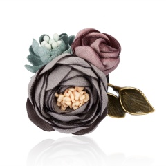 Triple Colorful Fabric Rose Flower Bow Rhinestone Crystal  Pin Pearl Brooch Accessories For Coat Triple Flower 2
