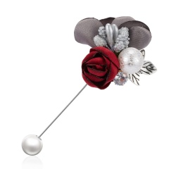 Triple Colorful Fabric Rose Flower Bow Rhinestone Crystal  Pin Pearl Brooch Accessories For Coat Rose 2