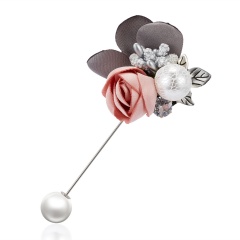 Triple Colorful Fabric Rose Flower Bow Rhinestone Crystal  Pin Pearl Brooch Accessories For Coat Rose 1