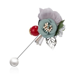 Triple Colorful Fabric Rose Flower Bow Rhinestone Crystal  Pin Pearl Brooch Accessories For Coat Cloth Flower 2
