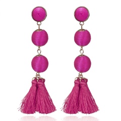 Fashion Bohemian Tassel Long Earring Colorful Cotton Fabric Drop Dangle Fringe Earring Vintage Ethnic Ball Wedding Party Jewelry Rose gold