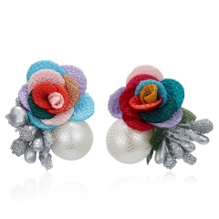 Female Ear Jewelry Big Cloth Flower Pearl Earrings For Women Romantic Wedding Dress Earring Simple Floral Stud Earrings Colorful