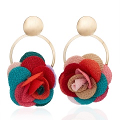 2019 New Korean Design Fashion Cloth Fabric Cute Rose Flower Drop Earrings For Women Girls Vintage Brincos Jewelry Gift Colorful