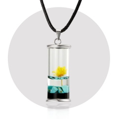 Dried Daisy Glass Floating Lockets Pendant Necklace Dried Flower Snow Mountain Wood Drifting Bottle Necklace Wish Bottle Jewelry yellow
