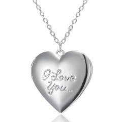 Silver Plated Carved Love Heart Shape Valentine Lover Gift Animal Photo Can Open Album Frame Box Pendant Necklace Jewelry I love you