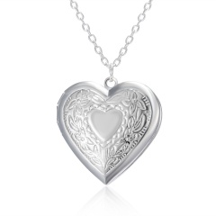 Silver Plated Carved Love Heart Shape Valentine Lover Gift Animal Photo Can Open Album Frame Box Pendant Necklace Jewelry heart
