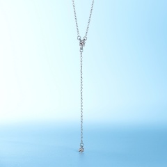New Fashion Gold Silver Color Flower Shiny Rhinestone Crystal Necklace with Long Chain Silver Flower