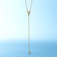 New Fashion Gold Silver Color Flower Shiny Rhinestone Crystal Necklace with Long Chain Gold Flower