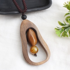 National Style Long Handmade Wooden Pendant Sweater Chain Necklace Women Jewelry style 1