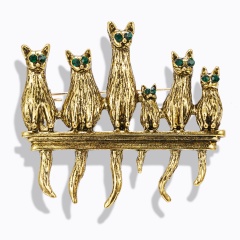 Fashion Animals Cat Dog Ancient Gold/Silver Brooch Pins Women Men Jewelry Gifts Six cats