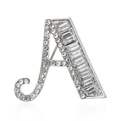 Letter Crystal Rhinestone Brooch Pin Badge Corsage Fashion Jewelry Wedding Gift A