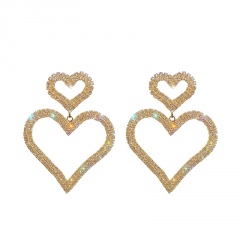 Fashion Two Love Heart Rhinestone Dangle Drop Earrings Elegant Women Jewelry New Two Love Heart
