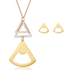 Gold Stainless Steel Necklace Earring Set Triangle