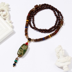 Women Retro Handmade Bohemia Tibetan Beads Pendant Necklace Long Sweater Chain Agate beads