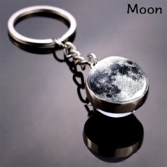 Galaxy Solar System Glow in the Dark Double Side Glass Ball Planet Keychain Ring Moon