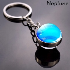 Galaxy Solar System Glow in the Dark Double Side Glass Ball Planet Keychain Ring Neptune