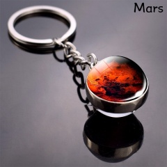 Galaxy Solar System Glow in the Dark Double Side Glass Ball Planet Keychain Ring Mars