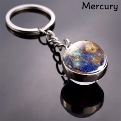 Galaxy Solar System Glow in the Dark Double Side Glass Ball Planet Keychain Ring Mercury