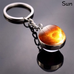 Galaxy Solar System Glow in the Dark Double Side Glass Ball Planet Keychain Ring sunlight